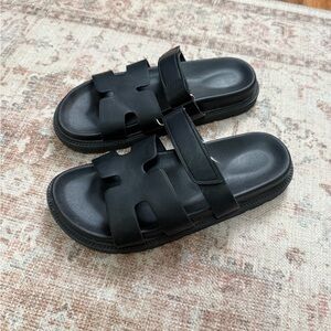 Black Cutout Slide Sandals
